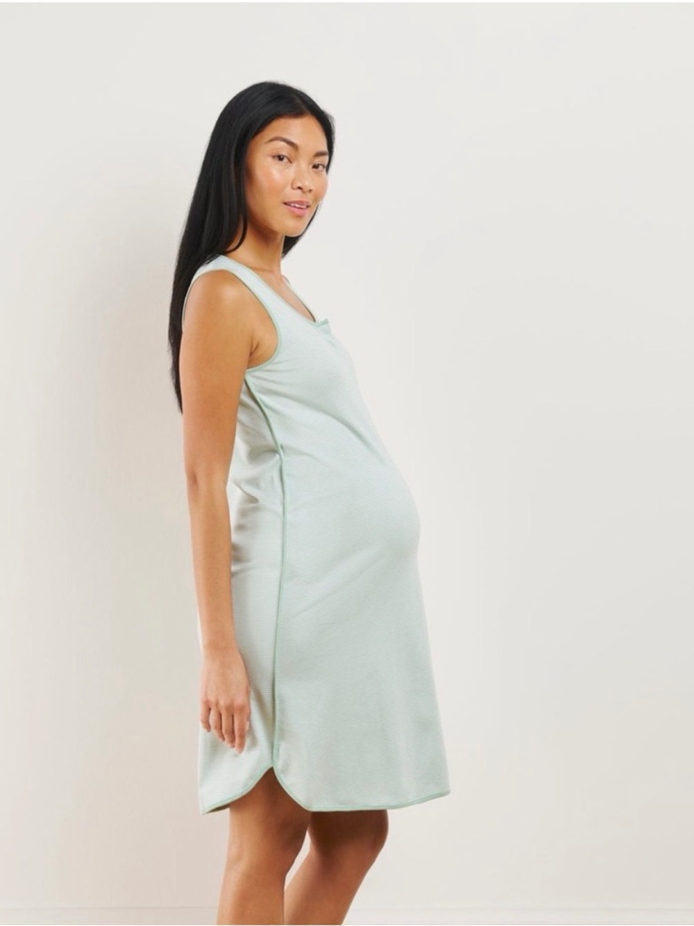 Lake Pajamas Pima Maternity Tank Gown Parisian Green Stripe XS